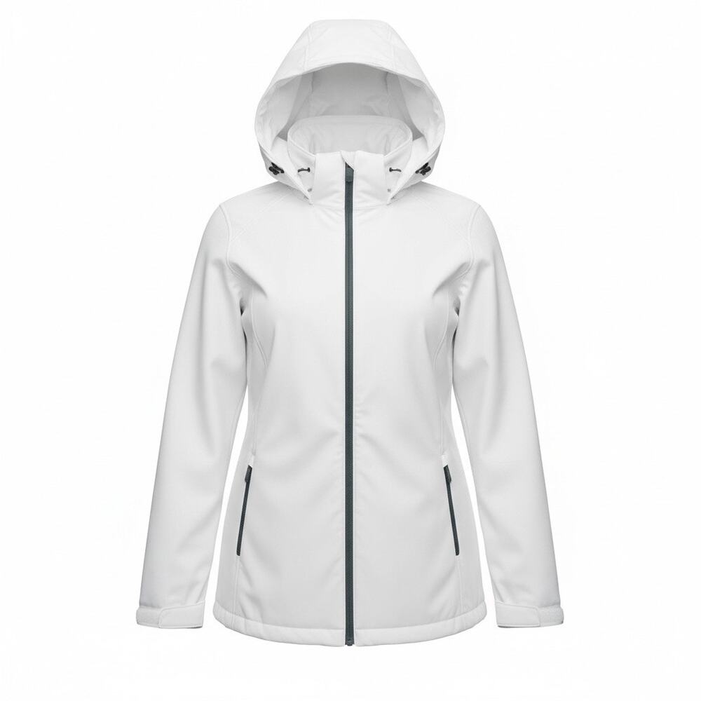 Eddie Bauer Women's Cream Color Nylon Softshell Hoodie Jacket Size L